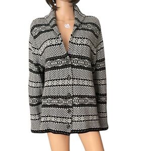NWOT Ralph Lauren Chaps White Black and Gray Geometric Pattern Button Cardigan